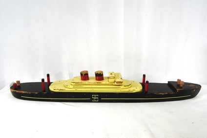 1930's Art Deco Toy Wood Carved Ocean Streamliner