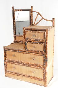 Salesman Sample Bamboo Doll Size Mirrored Dresser