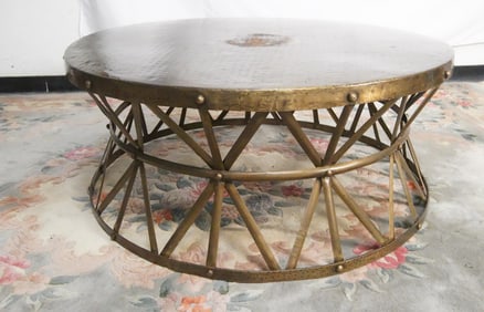 Unusual brass round coffee table