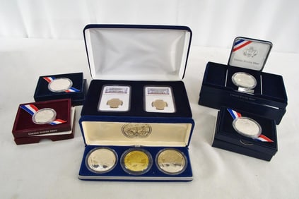 9 Silver coin Presentations in boxes