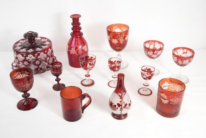 Antique Ruby cut to clear Glasses and more