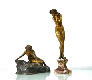Two Antique Bronze Art Nouveau nudes