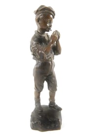 Bronze of young Boy smoking cig by J. Bastiane