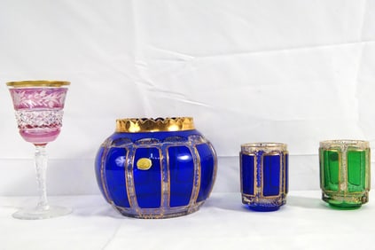 Four Bohemian Jeweled Glass Pieces