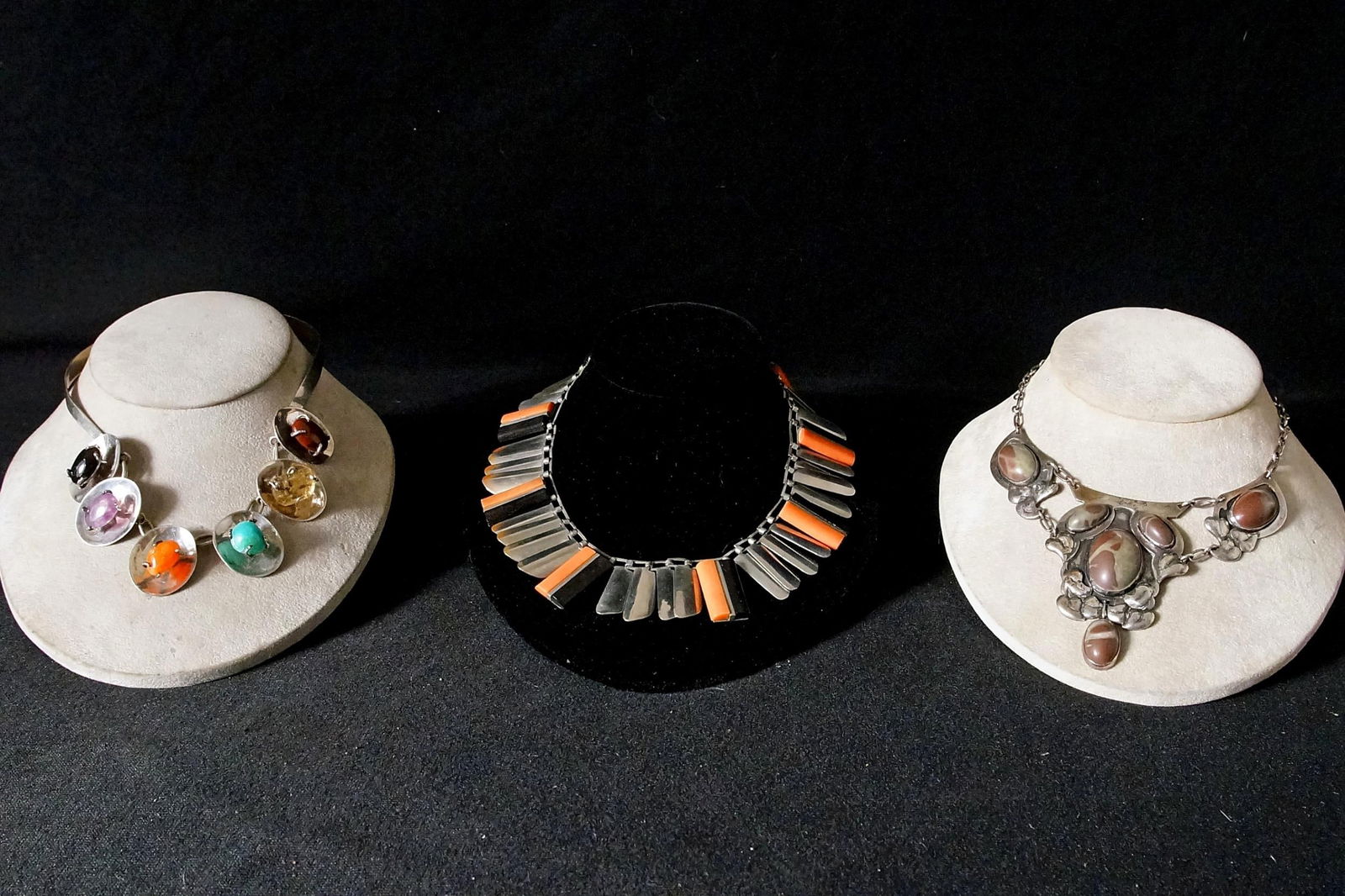 Modern Silver Necklaces with gemstones: Multi gemstone necklace, Jasper oval stones necklace, coral & silver necklace...