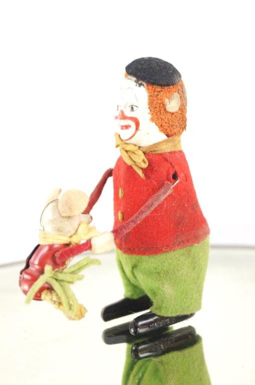 Schuco Wind up Clown & Mouse Acrobat toy: Rare antique wind up "Hopsa Clown" dancing ballerina mouse with key