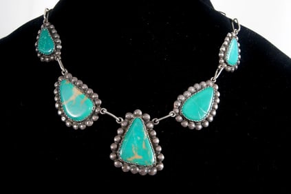 Navajo Turquoise and Silver 5-Stone Necklace