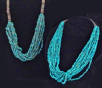 Two Native Turquoise multi strand necklaces