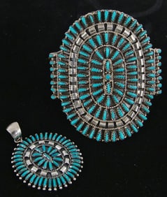 Zuni Style petit point turquoise bracelet & pendant