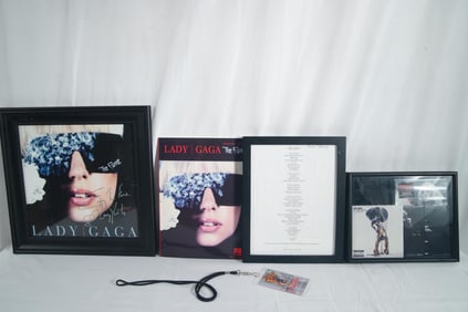 Lady Gaga "The Fame" signed set list, piano book,