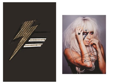 Lady Gaga Signed Fame Monster photo and textile