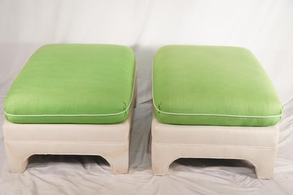 PAIR -Green & White Mid Century Modern Ottoman's