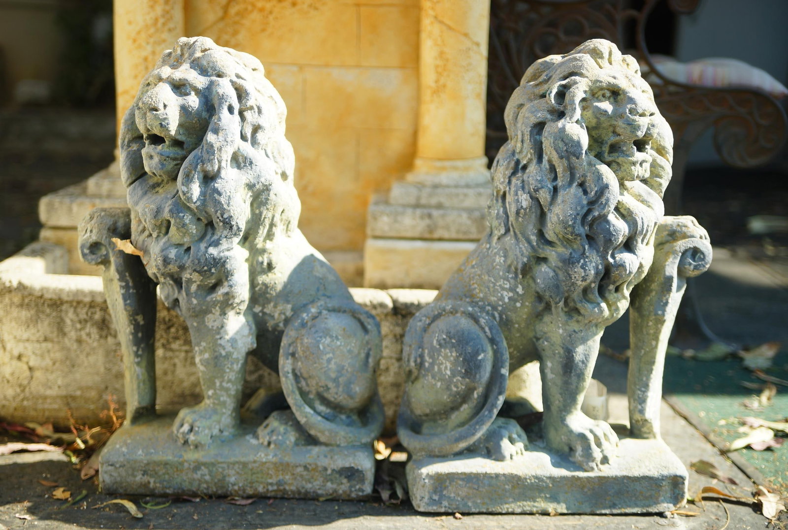 Pair Antique Stone Garden Lions (1 of 3)