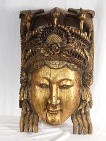 Massive Wood carved Chinese Buddha head