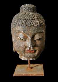 Polychrome painted Chinese Buddha Head