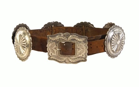 Old pawn concho belt w 6 large conchos & buckle