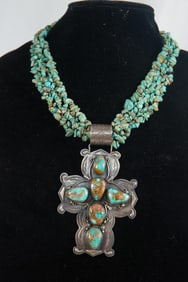 Dean Sandoval Navajo Turquoise Cross & Necklace