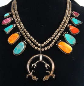 Navajo 'Stone' Squash Blossom necklace with naja