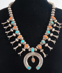 Vintage Navajo Squash Blossom Necklace