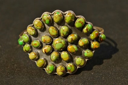 Outstanding Zuni Green Turquoise Sterling Bracelet