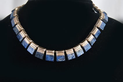 Mexico Sterling & Lapis Lazuli choker necklace