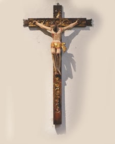 Spanish Colonial Wood Carved Polychrome Crucifix