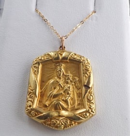 14 kt Gold 2-sided pendant visages of Jesus & Mary