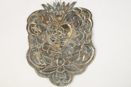 Mexico sterling embossed Sacred Heart plaque