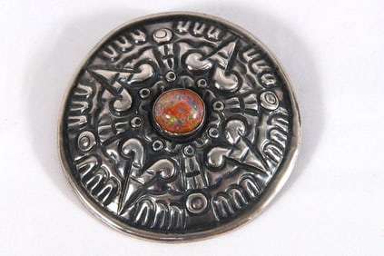 D&G Sterling Mexico large brooch w center opal