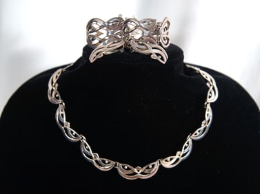 Taxco Sterling 4 pc bracelet, necklace & earrings