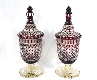 Diamond Cut Crystal19th Century French Lidded Urns