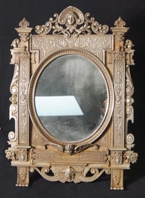 19th cent. Silver/cast iron Embossed Vanity mirror