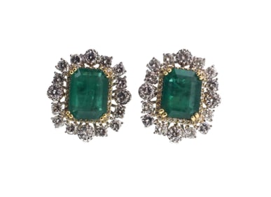 Vintage Diamond & 7.10 carat Emerald earrings