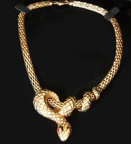 14kt Gold Articulating Necklace with Snake Pendant
