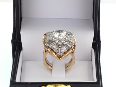 Heart shaped 1.75ct center diamond baguette ring