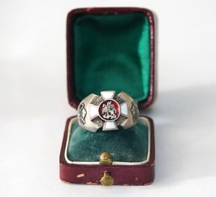Imperial Faberge' Enameled St George Military ring