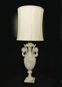 Outstanding Carrera marble carved urn lamp
