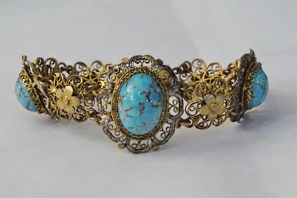 Russian silver Bracelet with Spider Web Turquoise