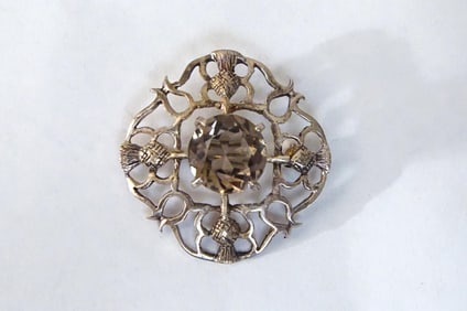 Antique Scottish Sterling Silver Jeweled Brooch