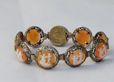 Antique Bracelet with 9 Cameo Angel Scenes