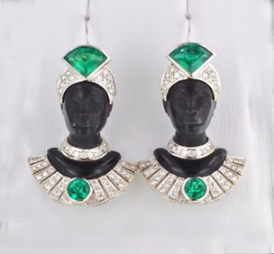 Venetian Moretto Emerald and diamond earrings