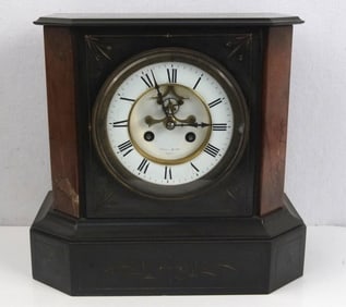 Antique French Black Marble Mantle Clock