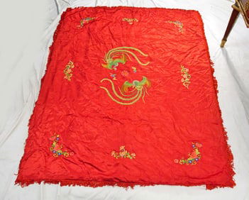 Vintage Chinese Silk Piano Shawl