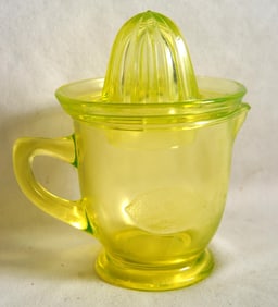 Vintage Sunkist Green Glass Reamer & pitcher
