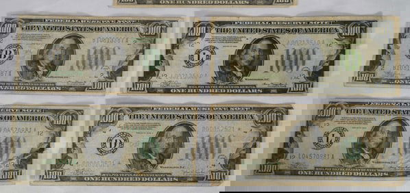 Four US $100 dollar bills - 1934
