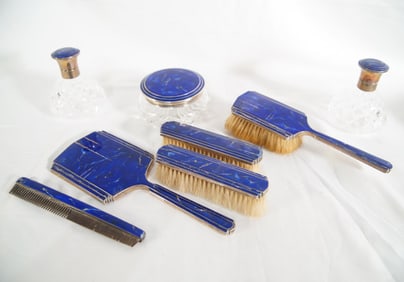 Art Deco Sterling & Cobalt dresser Set