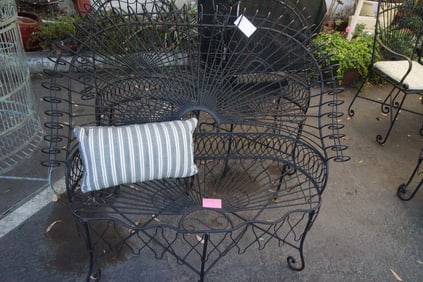 Wrought iron patio bench and 2 matching chairs