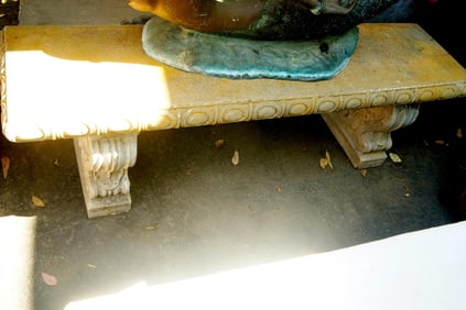 Double pedestal cement garden bench