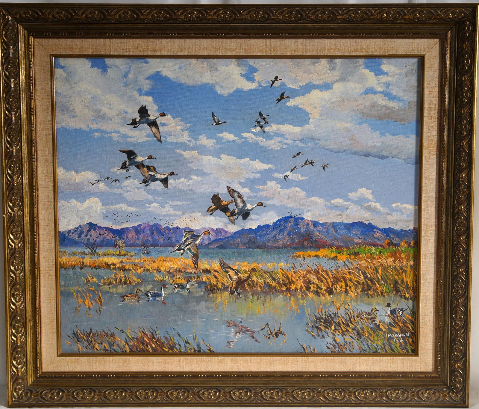 Charles Monahan 1956 oil on canvas - landscape: with Ducks - 20" x 24" image and 26" x 30" frame