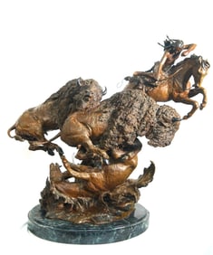 Elie Hazak (1945-) "Buffalo Hunt" Bronze 4/30